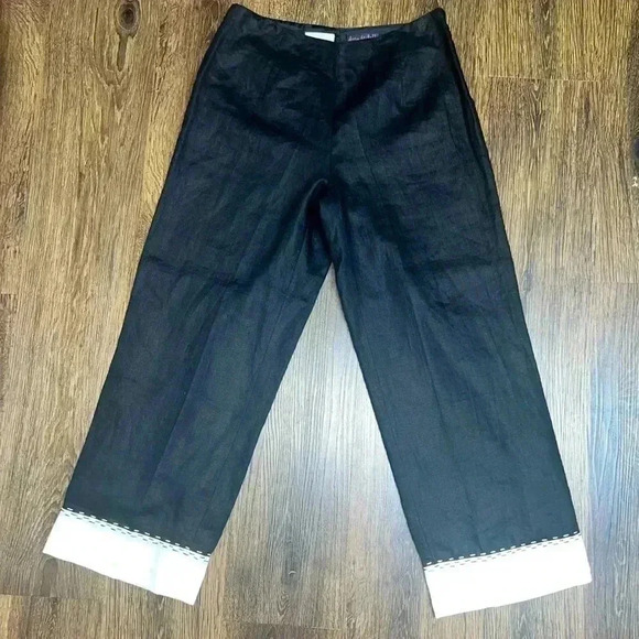 Sara Isabella 100% Linen Cropped  Color Block Pants‎ Sz 6 - Picture 2 of 11